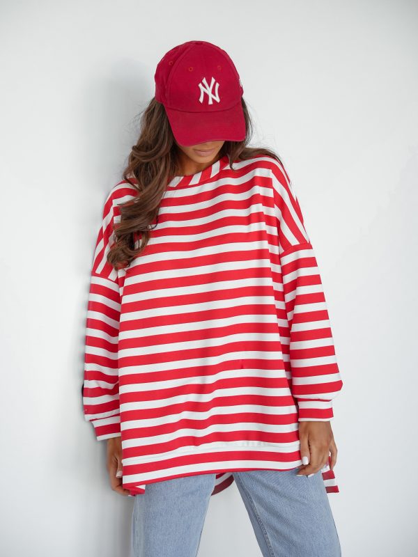 BLUZA duża oversize mucha me gusta paski biało-czerwone