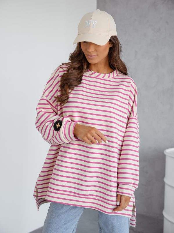 BLUZA duża oversize mucha me gusta paski kokos-róż
