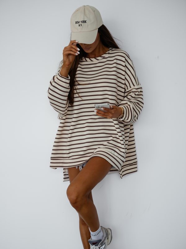 BLUZA duża oversize mucha me gusta paski kokos-czekolada