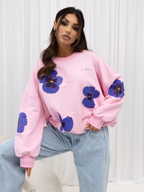 BLUZA PUDROWY RÓŻ LA BLOOM W KWIATY