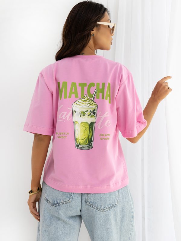 T-SHIRT MATCHA LATTE RÓŻOWY