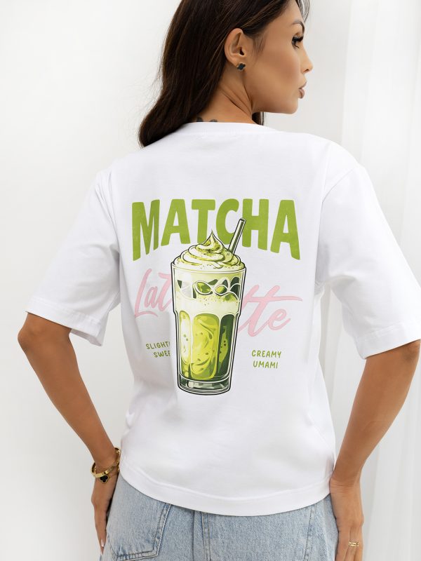 T-SHIRT MATCHA LATTE BIAŁA