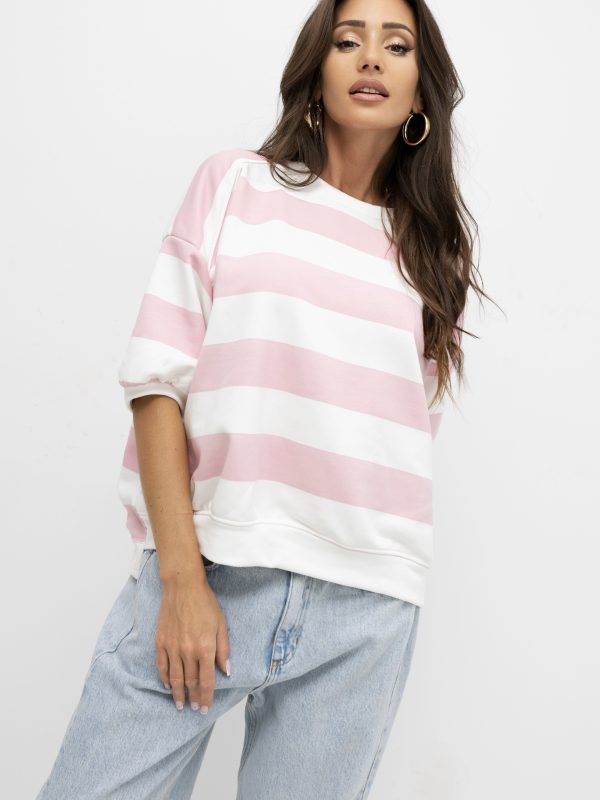 Bluza STRIPES oversize w paski biało-różowe