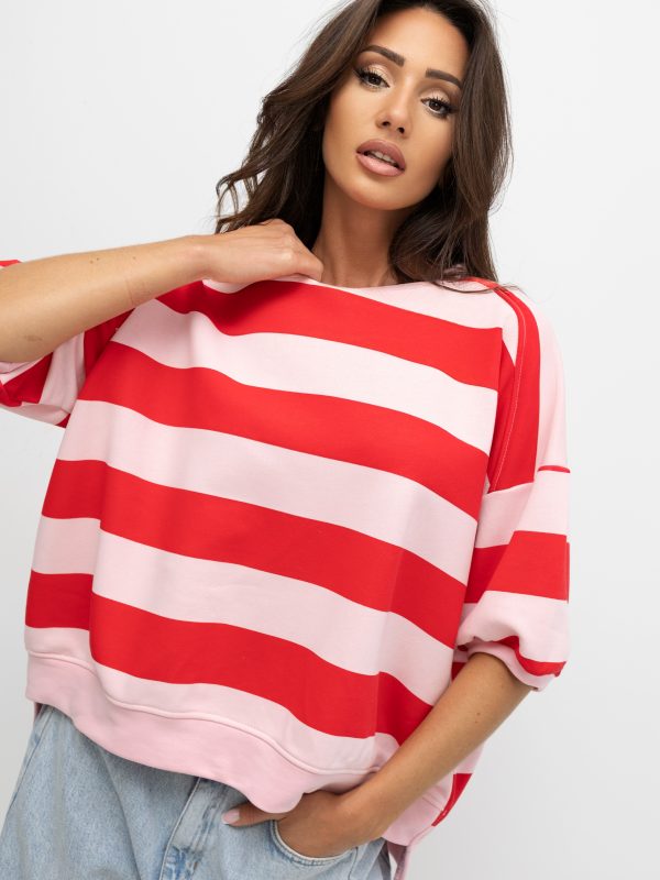 Bluza STRIPES oversize w paski RÓŻOWO-CZERWONE