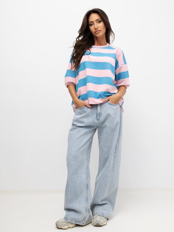 Bluza STRIPES oversize w paski RÓŻOWO-NIEBIESKIE