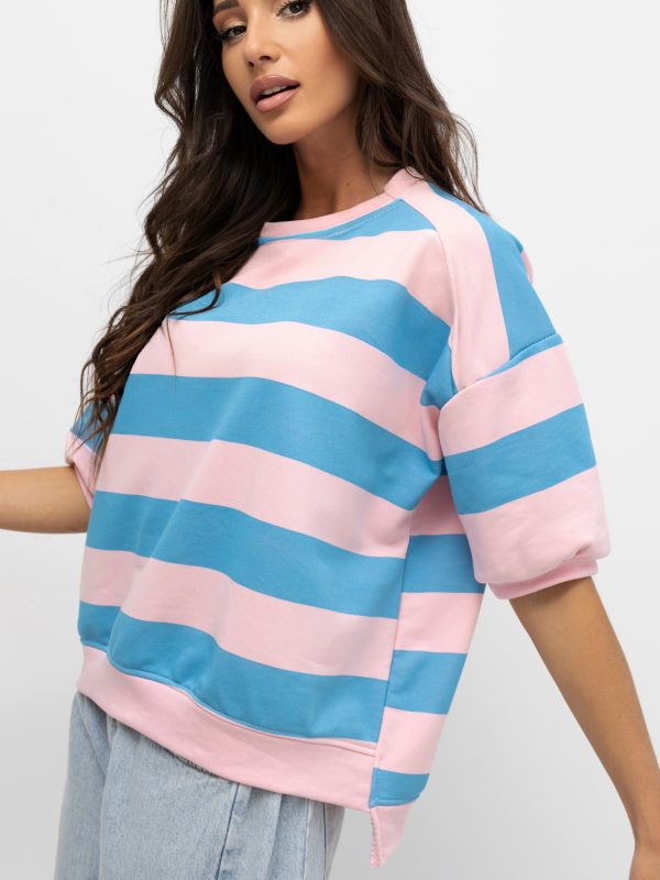Bluza STRIPES oversize w paski RÓŻOWO-NIEBIESKIE