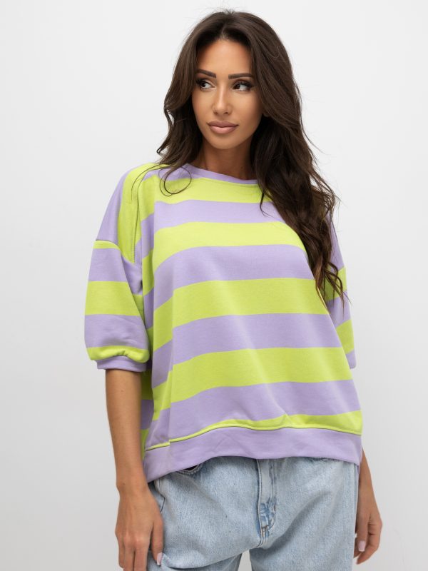 Bluza STRIPES oversize w paski limonkowo-liliowe