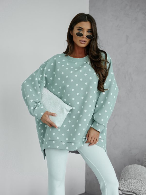 BLUZA oversize mucha me gusta w groszki mięta