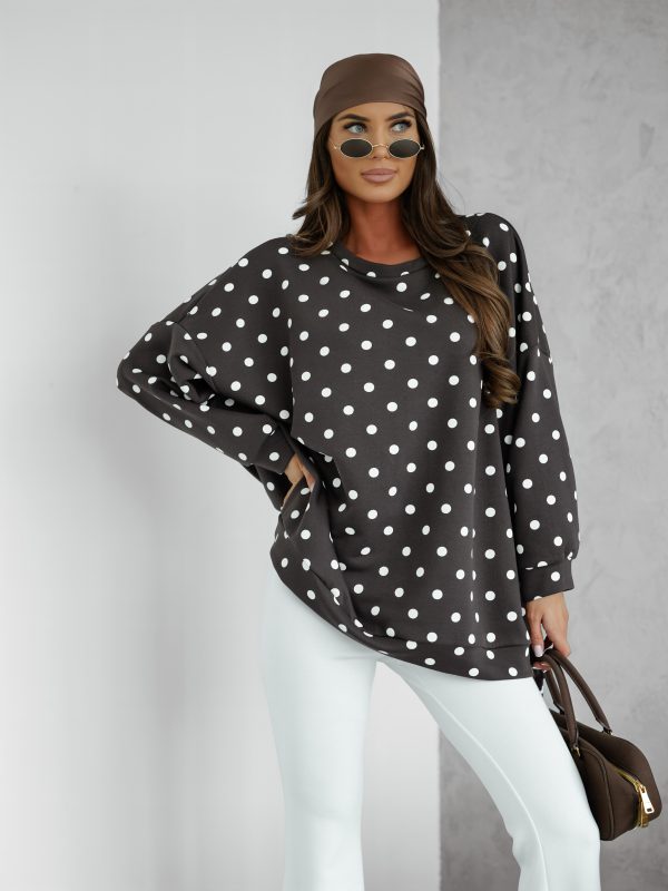 BLUZA oversize mucha me gusta w groszki czekoladowa