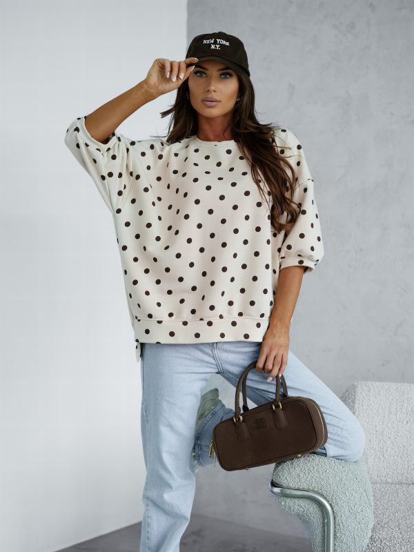 BLUZA z krótkim rękawem me gusta w groszki beżowa
