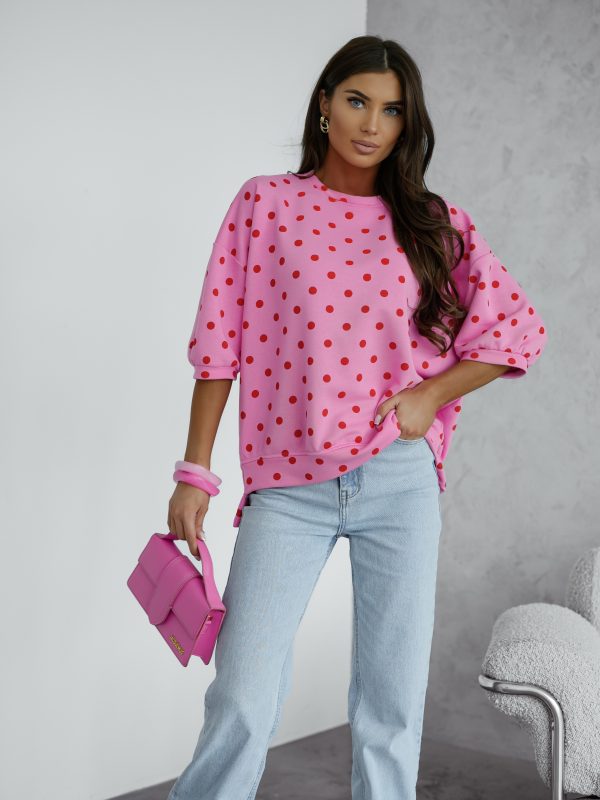 BLUZA z krótkim rękawem me gusta w groszki różowa PRE-ORDER