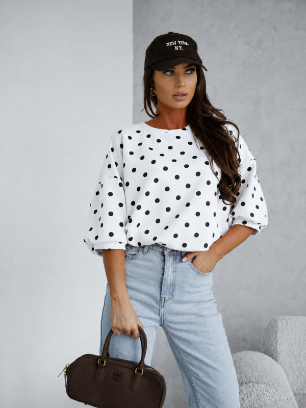 BLUZA z krótkim rękawem me gusta w groszki biała