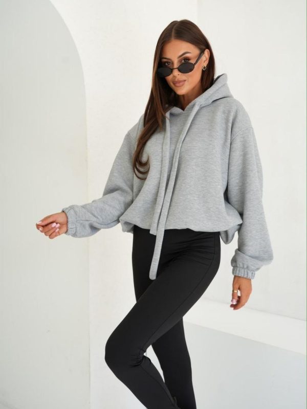 BLUZA Z KAPTUREM OVERSIZE OD ME GUSTA SZARY MELANŻ