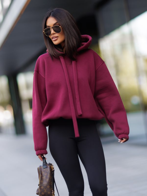 BLUZA Z KAPTUREM OVERSIZE OD ME GUSTA BURGUNDOWA